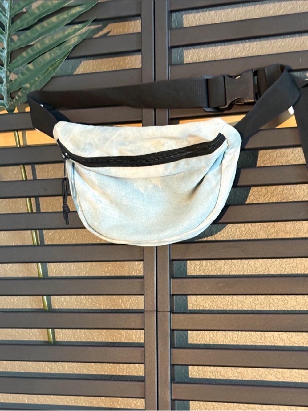 Light Blue denim Belt Bag with Black Zipper